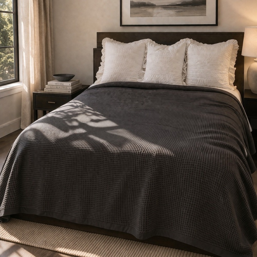 Bedsure Duvet Cover Queen Charcoal Gray 100% Cotton Waffle Weave Textured Boho